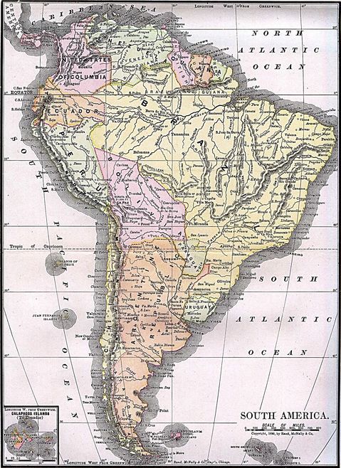 Mapa histórico de América del Sur 1892