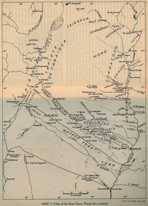 Gran Chaco Tribes, Present Day Locations Map, South America