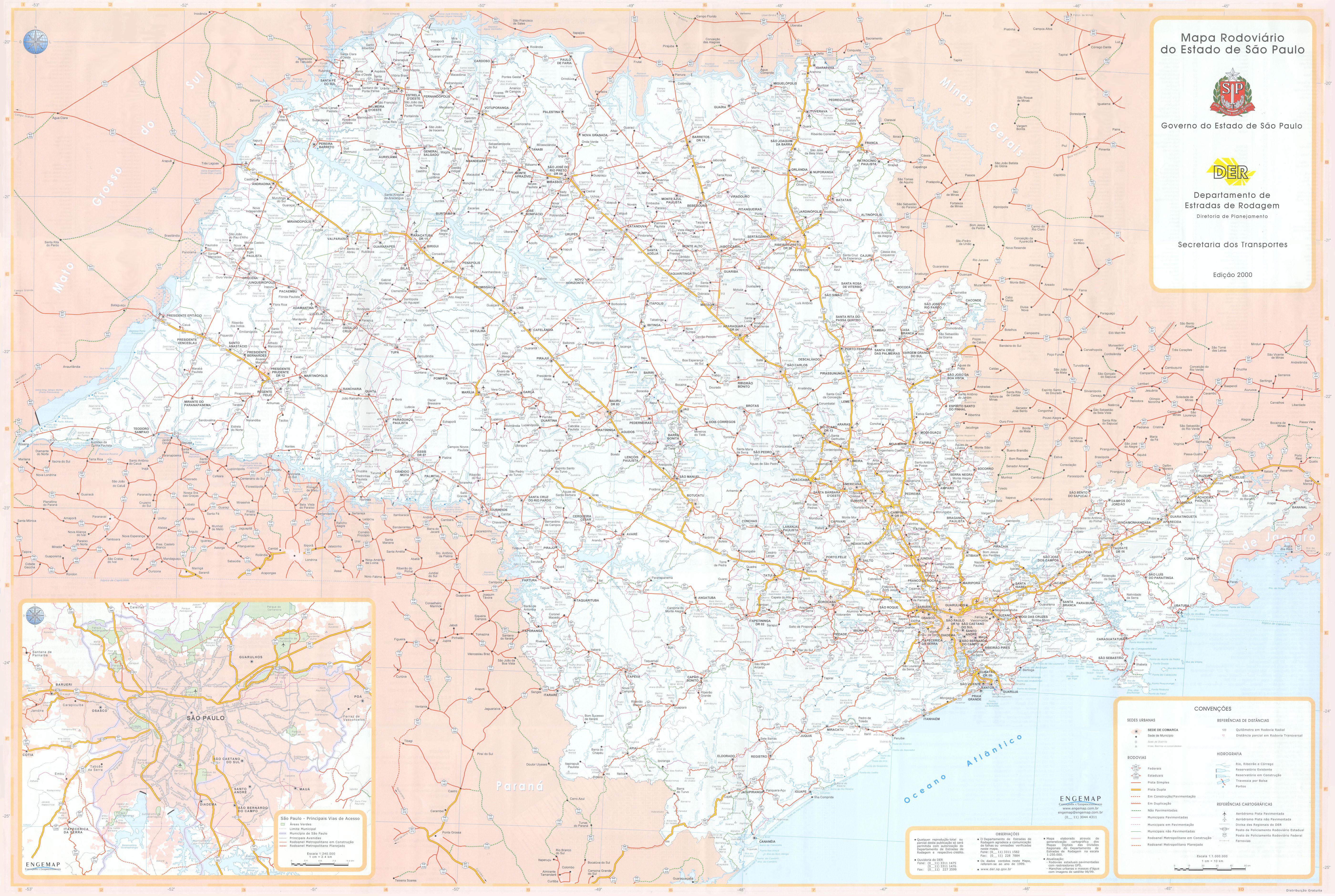 Mapa de Carreteras del Estado de São Paulo, Brasil