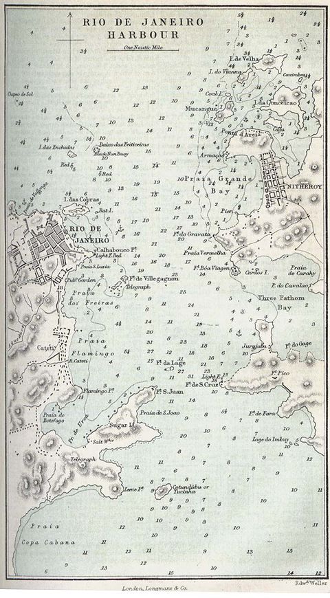 Rio De Janeiro Harbour Map, Brazil 1882