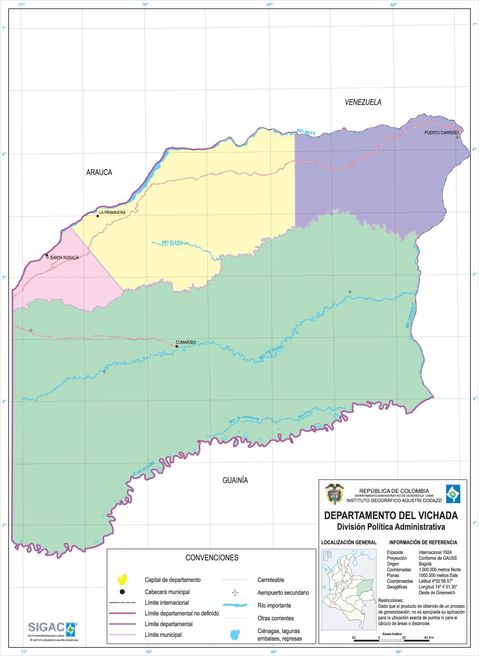 Vichada Department Map, Colombia