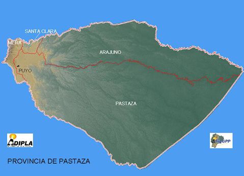 Mapa físico de Pastaza