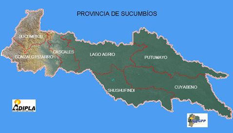 Physical map of Sucumbíos