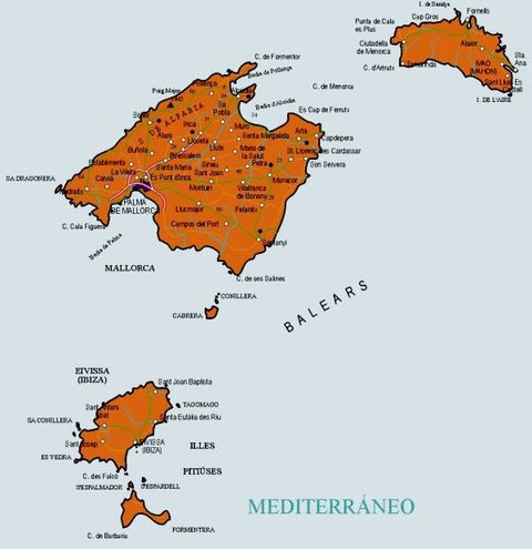 Mapa de carreteras de las Islas Baleares