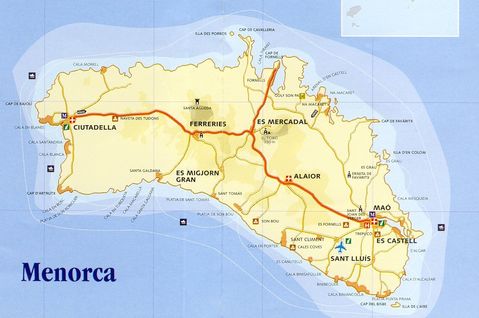 Mapa de carreteras de Isla Menorca