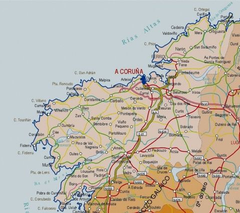 Mapa de carreteras de la Provincia de La Coruña