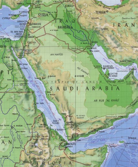 Red Sea Physical Map 1987