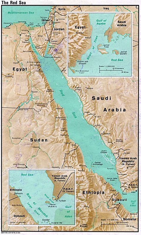 Red Sea Physical Map 1984