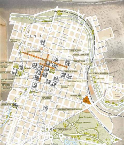 Córdoba city downtown map, Argentina