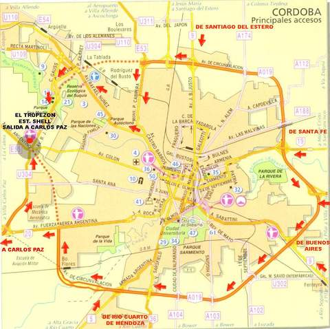 Main accesses to the city of Córdoba, Argentina