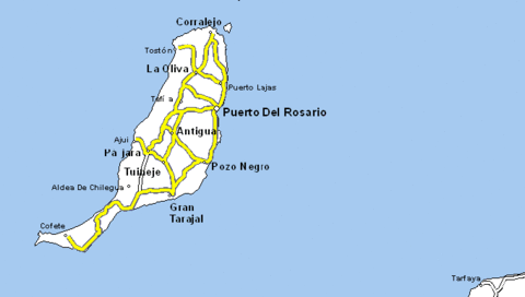 Mapa de carreteras de la Isla Fuerteventura