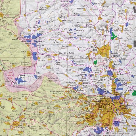 Map of West Bank Jerusalem and West (Includes Ramallah)