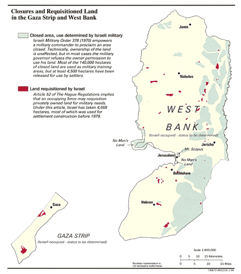 Closures and Requisitioned Land in Gaza Strip and the West Bank, January 1994