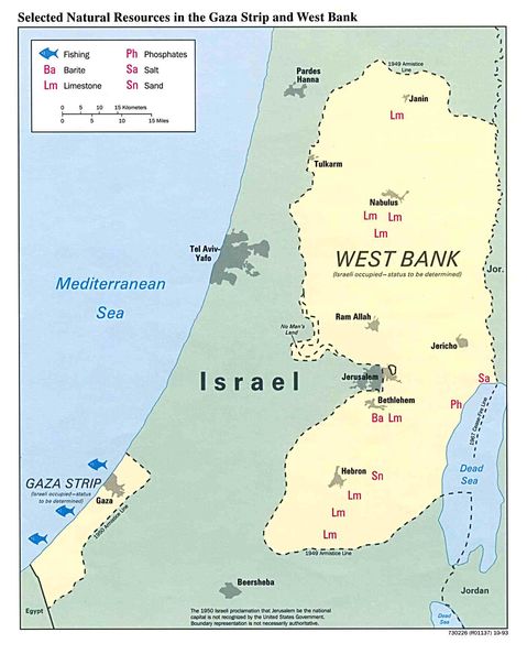 Gaza Strip and the West Bank Selected Natural Resources Map