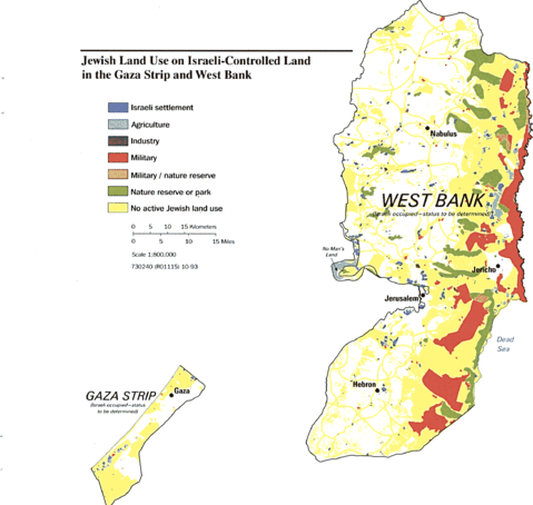 Map of Jewish Land Use on Israeli Controlled Land in Gaza Strip and the West Bank