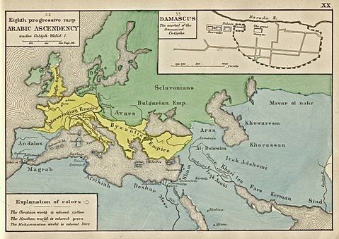 The Arab Empire at its greatest extent, VII century