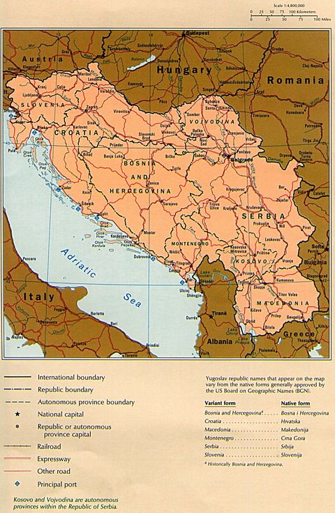 Mapa Político de la Ex Yugoslavia 1990