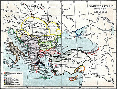 South Eastern Europe Map 1354 - 1358 A.D.