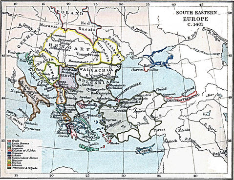 South Eastern Europe Map 1401 A.D.