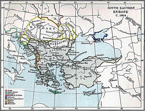 South Eastern Europe Map 1464 A.D.