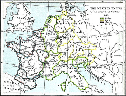 Carolingian Empire after the Treaty of Verdun 843