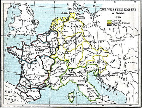 Carolingian Empire after the Treaty of Meerssen 870