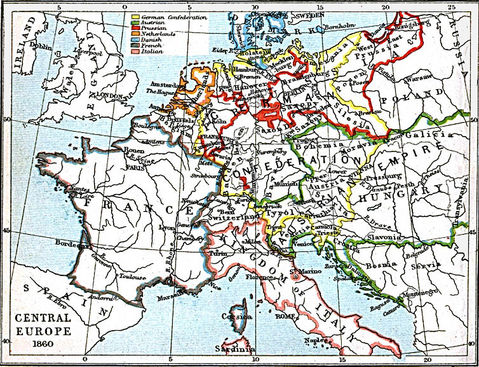 Central Europe Map 1860 A.D.