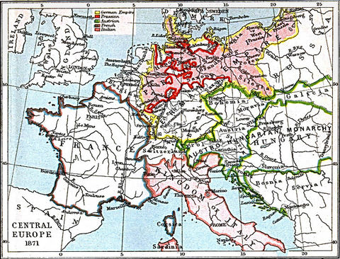 Central Europe Map 1871 A.D.