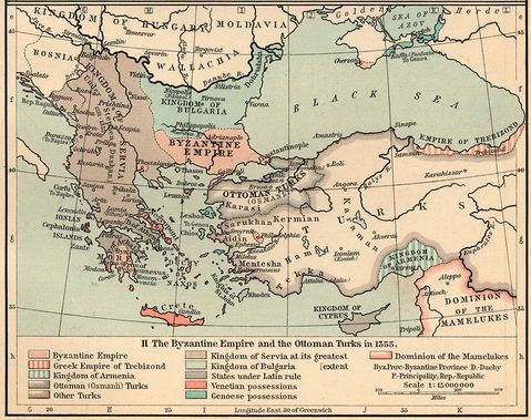 Map of the Byzantine Empire and the Ottoman Turks in 1355