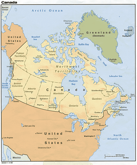 Canada Political Map 1986