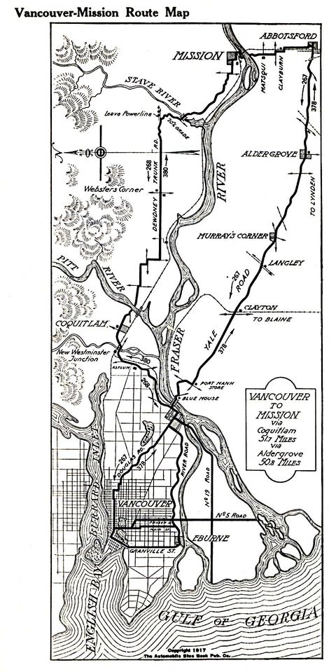 Vancouver-Mission Route Map British Columbia, Canada 1917