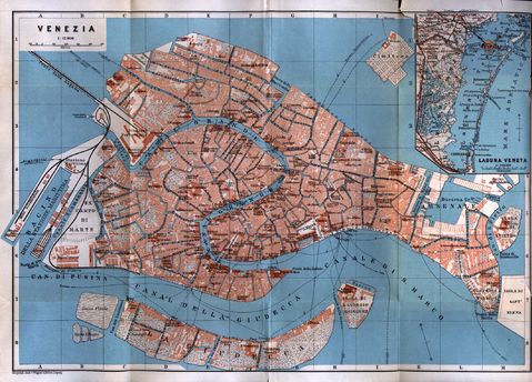 Venezia (Venice) Map, Italy 1913