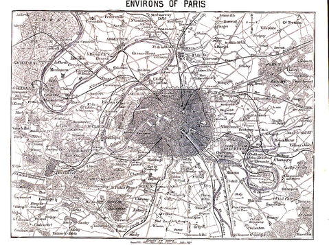 Environs of Paris Map, France 1866