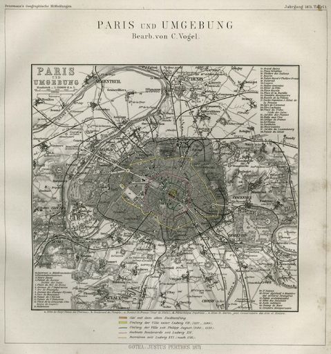 Paris Map, France 1871