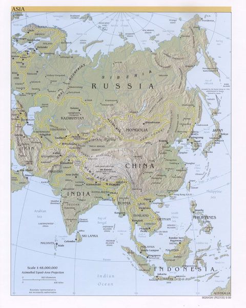 Labeled Physical Map Of Asia   Asia Physical Map 