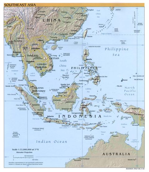 Southeast Asia physical map | Gifex