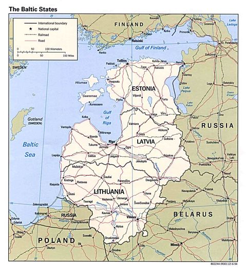 Baltic states Political Map 1994