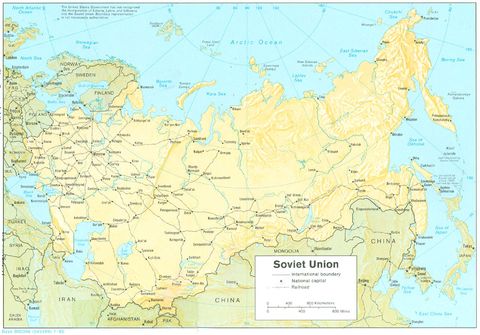 Former Soviet Union Physical Map 1986