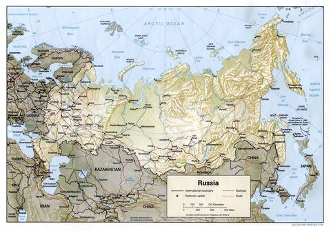 Russia Physical Map 1994