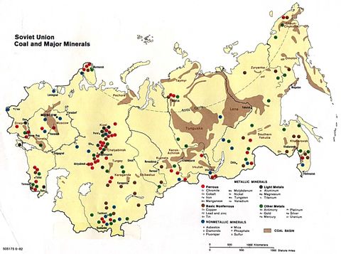 ***Yacimientos de Carbón y los Principales Minerales de la ex Unión Soviética 1982