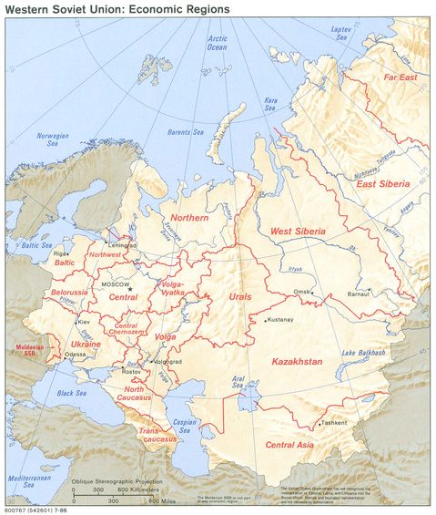 Western Economic Regions in the former Soviet Union 1986