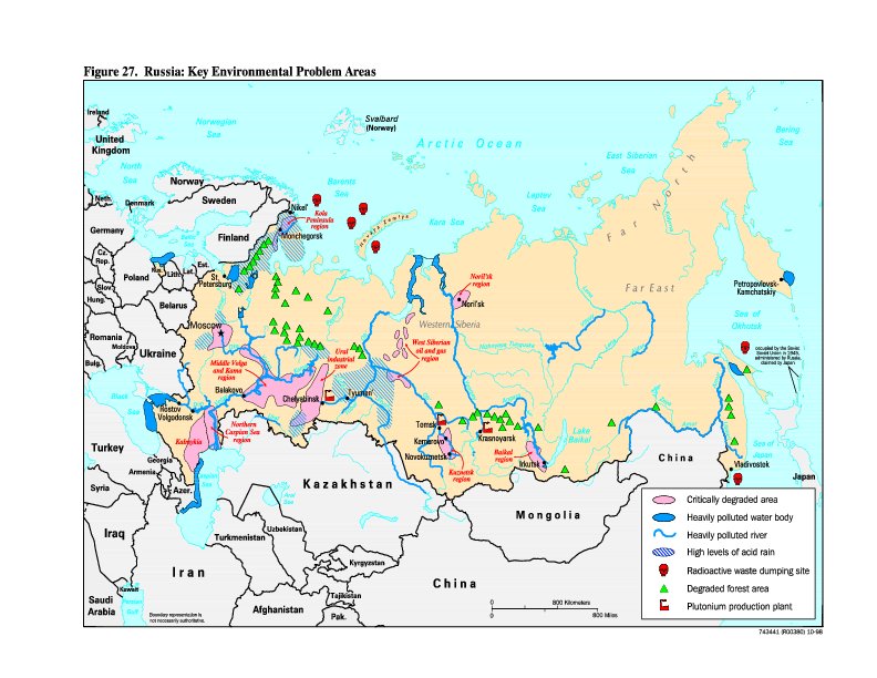 Mapa de Áreas con Problemas Ambientales en Rusia