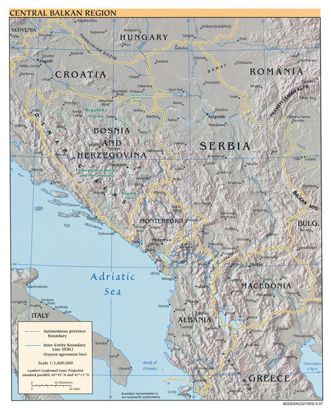 Mapa Físico de los Balcanes Occidental 2007