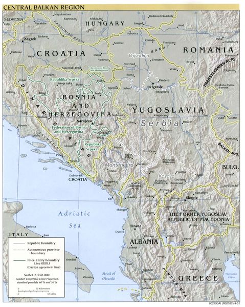 Mapa Físico de los Balcanes Occidental 2001