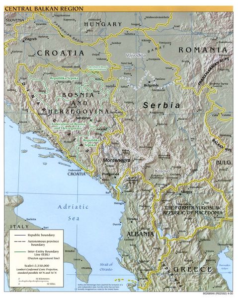 Western Balkans Physical Map 2000