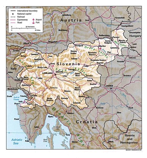 Mapa Físico de Eslovenia 1992