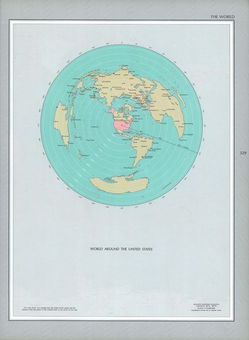 Mapa del mundo centrado en Estados Unidos