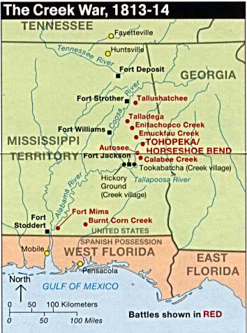 The Creek War Map, Southeastern United States 1813 - 1814 | Gifex