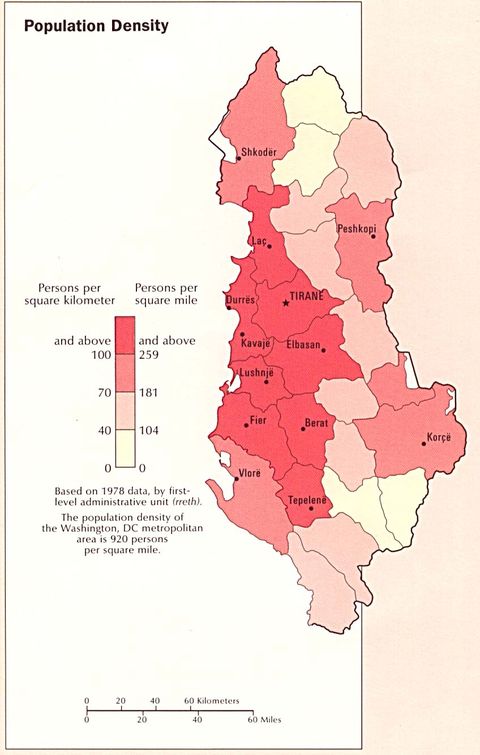 Densidad Poblacional de Albania 1990