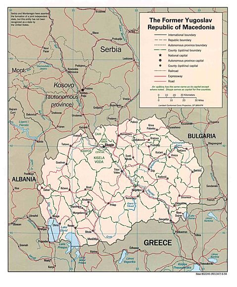 Macedonia Political Map 1994